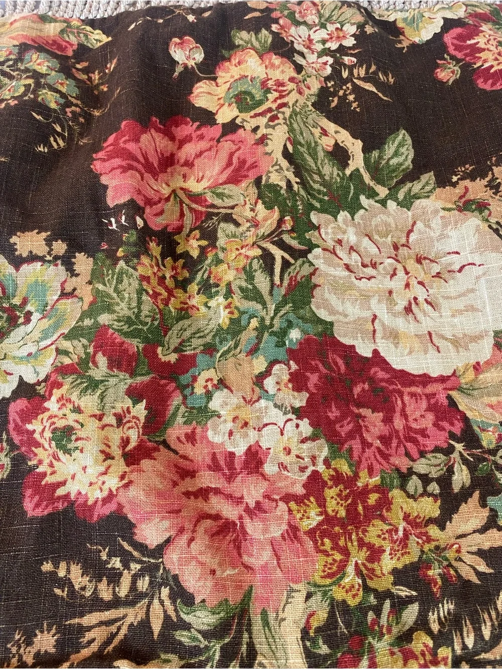 Floral Fringe Decorative Pillow Cover - Black with Multicolor Floral Print New